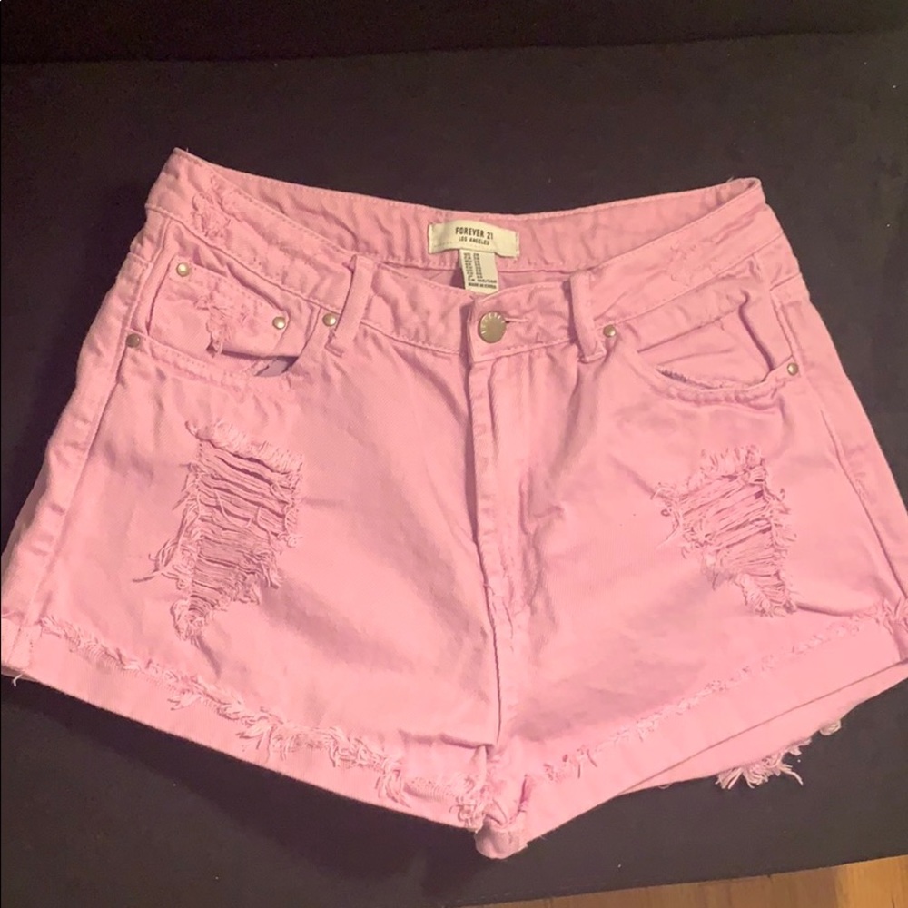 light purple denim shorts